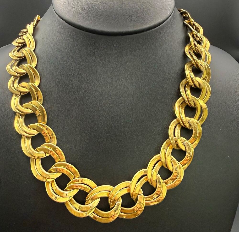 Vintage Chunky Gold Tone Double Curb Link Chain Statement Necklace 18”